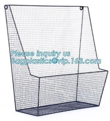 New Design Office Black Wire Mesh Baskets with Magnets, Flat Storage Baskets, Metal Wire 3 Tier Wall Mounted Kitchen Fru