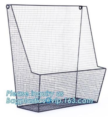 New Design Office Black Wire Mesh Baskets with Magnets, Flat Storage Baskets, Metal Wire 3 Tier Wall Mounted Kitchen Fru