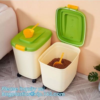 PP plastic type and stocked eco-friendly feature Round pet food container with scoop, Airtight Plastic Pet Dog Food stor