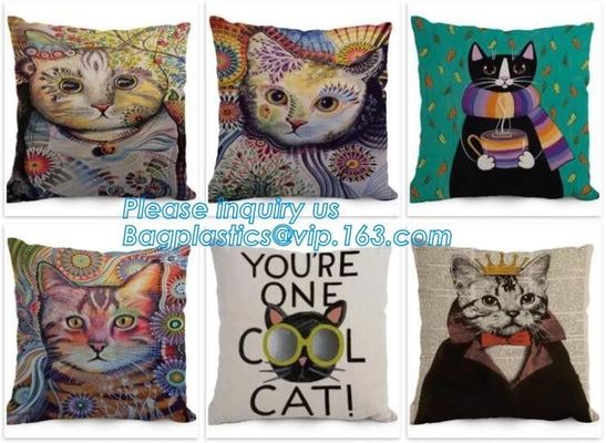 Wholesale Custom Fashion Chinese Style Lucky Cat Digital Printing Linen Throw Car Seat Pillow Cushion Cover bagplastics