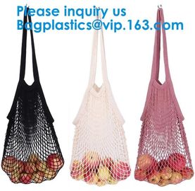 Organic Pure Cotton String Net Tote Shopping Bag with Long Handle Durable Washable Logo Customize Shopping Handbag Large