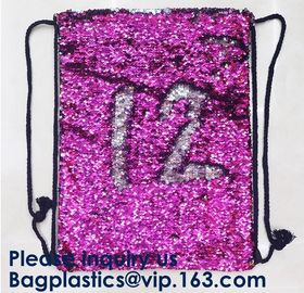 Customized Sublimation Sequins Drawstring Bag Black And White Backpack Bag,Reversible Bling Customized Sequin Drawstring