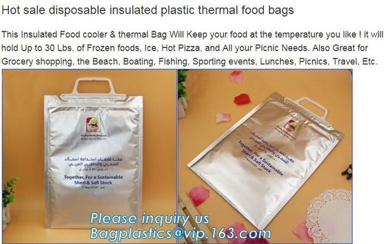 Reusable aluminium foil thermal insulation material cooler bag for picnic with Strapping tape closure,foil insulated thermal