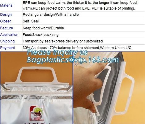 Reusable aluminium foil thermal insulation material cooler bag for picnic with Strapping tape closure,foil insulated thermal