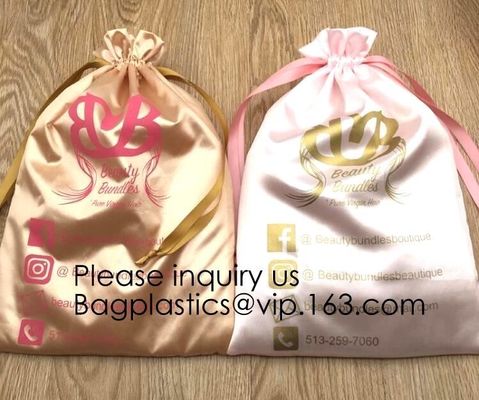 Shinny Golden Satin Drawstring Bag With Rose Gold Printing,Satin Pouch With Ruffle,Small Colorful Thick Satin Drawstring