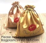 Shinny Golden Satin Drawstring Bag With Rose Gold Printing,Satin Pouch With Ruffle,Small Colorful Thick Satin Drawstring