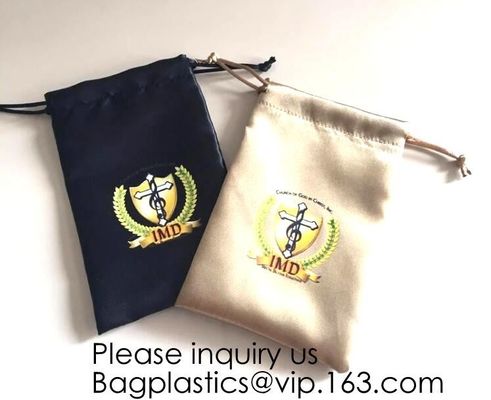 Full Color Printing Gold and Black Satin Drawstring Bag, Silver Satin Drawstring Bag With Wide Ribbon,Virgin Hair pack