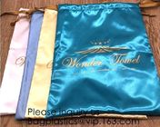 Large Dark Navy Blue Satin Dust Bag With Drawstring,Thick Black Satin Pouch With Gold Printing, bag with Printed Ribbon