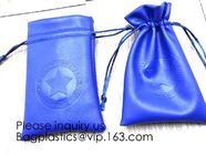 Promotional Blue PU Leather Drawstring Pouch,ultra soft inner lining Headphone Protection Pouch BagSport Beach Travel Ou