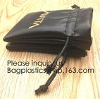 Black Pu Leather Drawstring Pouch Bag For Jewelry Earpiece,Electronics Storage Graven Branded Drawstring Soft PU Leather