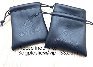 Custom Logo Acceptable Multi Sizes Black Drawstring PU Leather Promotional Gifts Pouches Bags Jewelry, Gift,Hair, Shoes,