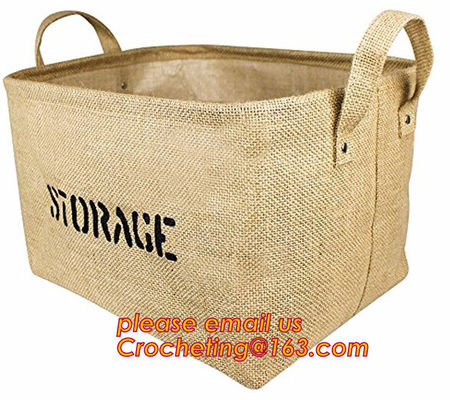 100% jute storage basket,natural jute material collapsible decorative storage basket,Home handmade jute woven rope toy s