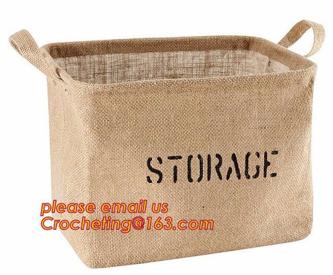 100% jute storage basket,natural jute material collapsible decorative storage basket,Home handmade jute woven rope toy s