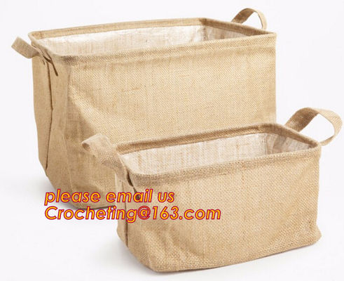 100% jute storage basket,natural jute material collapsible decorative storage basket,Home handmade jute woven rope toy s