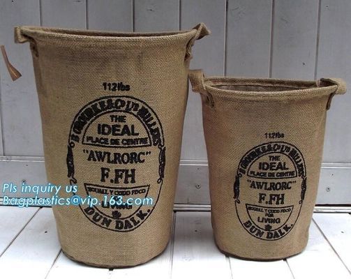 Jute material small toy storage basket,Printing set of 3 Jute storage basket ,storage bin , laundry basket bin bagease