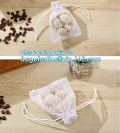 china factory promotional white cotton nylon mesh drawstring raschel bag for dry fruit storage, nylon mesh bags, bagease