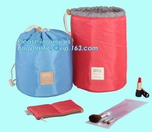 waterproof big container cylinder cosmetic make up bag with 3 mini bags, cosmetic bag, make up bag, bagplastics bagease