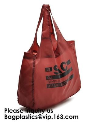 Custom Eco-friendly Durable Foldable Polyester Handle Bag Pocket Folding Nylon Shopping Bag Eco-friendly Durable Foldabl