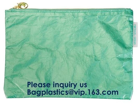 Fashion Waterproof Wear Resistant Eco Friendly Breathable Reusable Tyvek Zipper Cosmetic Bag For Women, Bagease, Bagplas