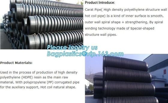 400mm sn4 sn8 hdpe culvert pipe,SN6 400mm wall corrugated PE drainage pipe dwc hdpe plastic culvert pipe prices BAGEASE