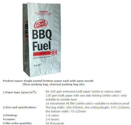 Brown kraft packing paper bag, BBQ fuel packing bag, Animal seed packing paper sack, CHARCOAL, ANIMAL FEED, DEXTROSE, ME