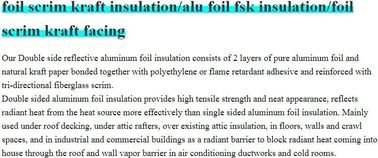 Foil crim kraft insulation,Alu foil FSK insulation, FOIL scrim kraft facing, reflective aluminium foil insulation,bonded