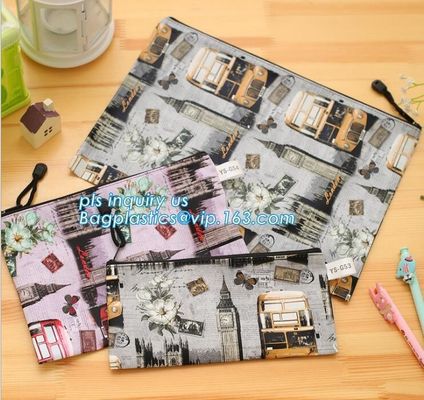 office stationery oxford cloth zipper file bag, A4 size document pockets file stationery file bag, Leather Stationery Fi