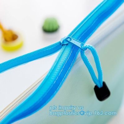 stationery within mesh PVC waterproof zipper document bag/ pvc folder, pp plastic file folder printable document bag