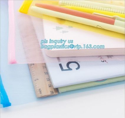 PVC zipper stationery mesh bag, office supplies custom zipper polyester mesh bag for document