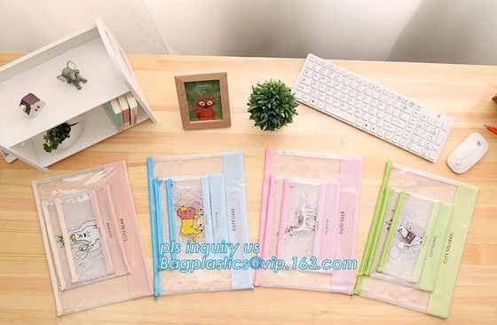 Nylon Mesh Multicolor Stripes Document Bag For A4 Paper and Pen, Big capacity A2size clear zipper file folder pvc docume