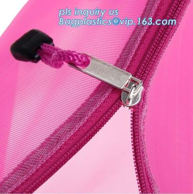 PVC Netting Ziplock Document Bag with Pocket, A4 Size ladies plastic document bag for student, Netting surface PVC pen f