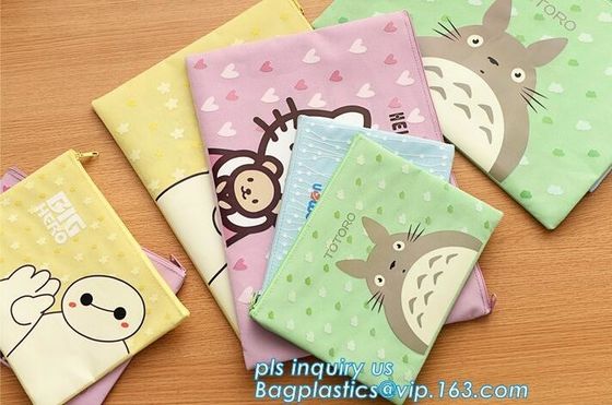 Eco-friendly plastic custom slider zipper PVC stationery bag, ziplock slider zipper closure stationery bag, Slider Zippe