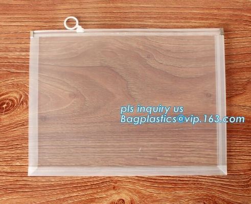 EVA Plastic Promotional Gift Packaging Bag Slider Zipper Bags With Ring Holder, PVC zipper bag for invoice bill bag penc