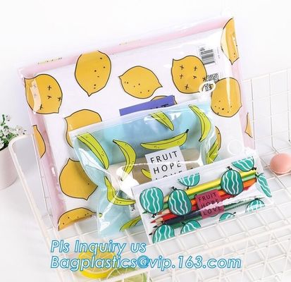 Slider zipper Clear pvc bag for package Vinyl transparent pvc bag cosmetic packing, bottom gusset slider ziplock printed