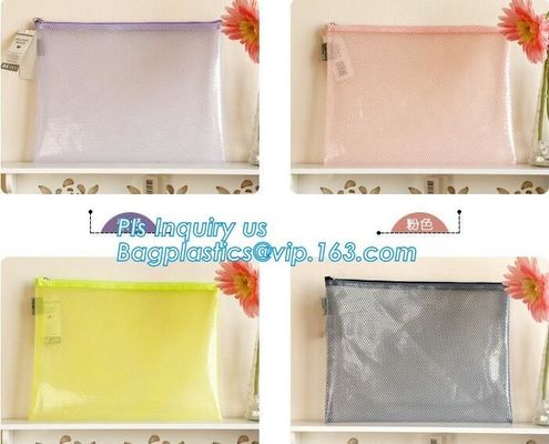 ziplock document file bag, Document File Folder /Document Bag, Mesh pattern plastic zip bag with handle file bag, slider