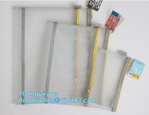 zipper lock file document mesh bag, A6 transparent zipper mesh document file stationery bag, zip Lock File Bags Stationa