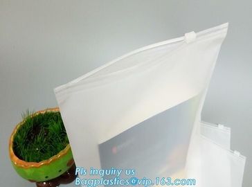 Transparent bottom gusset slider ziplock pvc zipper bags with holding loop, slider biodegradable zipper bag, slider zip