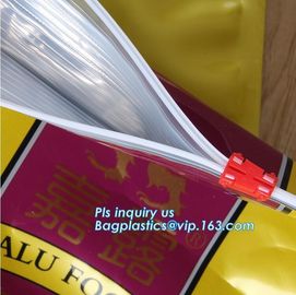 Square bottom slider ziplock plastic packaging bag for dog cat, quad seal bottom and bottom load metallized film slider
