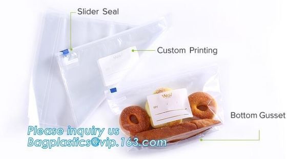 slider ziplock bag doypack zipper/ECO-friendly slider bag, Slider Bags Stand Up Slider Bags For Food, frosted zipper loc