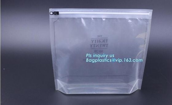 quad seal bottom and bottom load metallized film slider zipper packaging bag, Metal Zipper Printing PVC Slider Bags