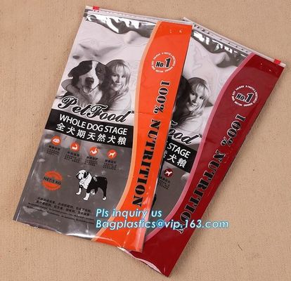 Customized Resealable Zipper Top Flat Bottom Side Gusset Standing Up Plastic Pet Dog Food Packaging Bag, slider ziplock