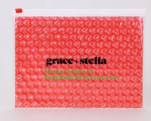 Compostable metallic glossy holographic private label bubble mailing bag, zip slider clear glitter bubble pouch bag