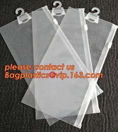 Plastic hanger bag poly bags with hanger,zipper top sealing and button closure PVC clear plastic hair extensions storage