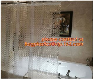 TRANSPARENT CIRCLE LINES, TRANSPARENT , polyester shower curtain and matching mat waterproof custom bath bathroom shower