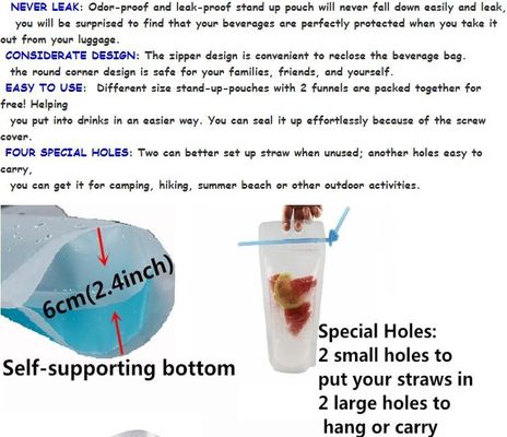 biodegradable eco-friendly Fruit juice liquid plastic bag with straw transparent stand up plastic zipper bag with straw