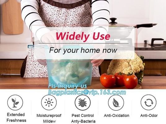 Reusable Leakproof Zipper Preservation Airtight sandwich Ziplock Cooking Fresh Zip Large Silicone Storage Food Bags With