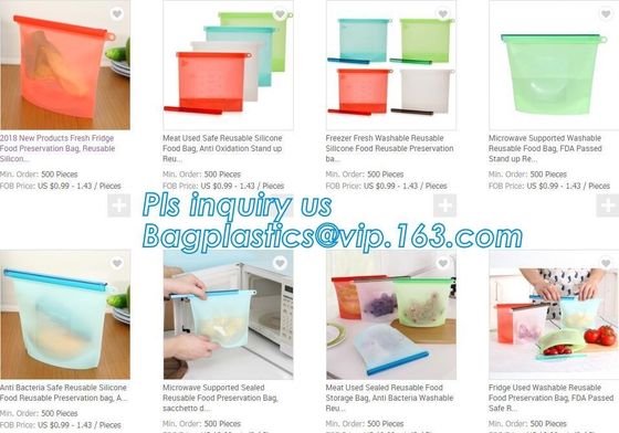 Reusable Leakproof Zipper Preservation Airtight sandwich Ziplock Cooking Fresh Zip Large Silicone Storage Food Bags With