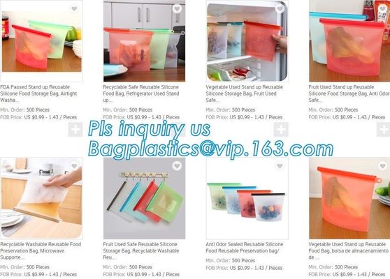 Reusable Leakproof Zipper Preservation Airtight sandwich Ziplock Cooking Fresh Zip Large Silicone Storage Food Bags With