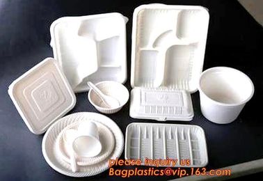 biodegradable corn starch plastic round food tray, Eco-friendly corn starch disposable 4 compartment food tray with lid