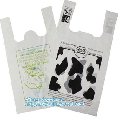 100%Biodegradable and Compostable T-Shirt Bags/Vest Carrier PE Plastic resuable shopping bag, T-shirt Shopping Bag/ Comp